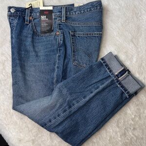Levis 501 Cropped Selvedge Denim Jeans Women 29 x 26 High Rise Straight Leg NEW